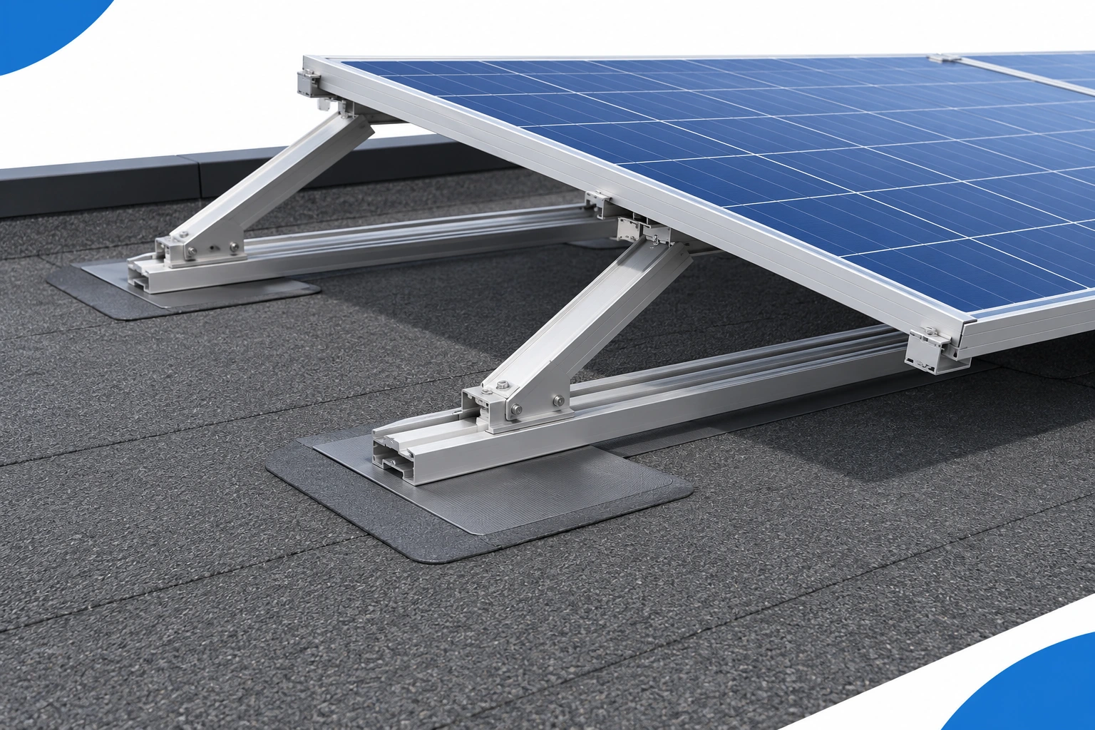 Pieds et structures métalliques destinés à recevoir des panneaux photovoltaïques sur une toiture étanchée